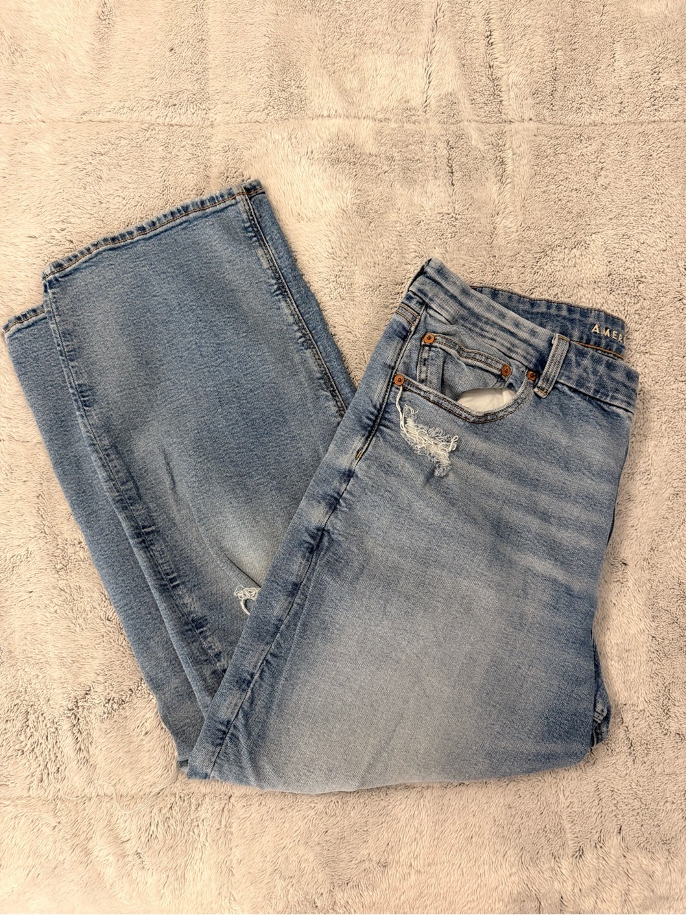 American Eagle Light Wash Curvy Straight Distressed Jeans